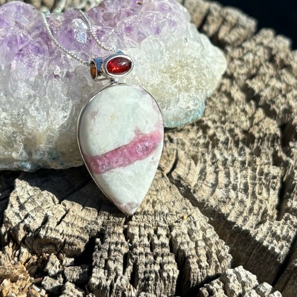 Pink Tourmaline in Quartz & Garnet Necklace